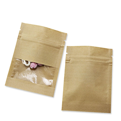 スナック ナッツ豆の小さな包装袋ブラウン クラフト紙の曇らされた窓が付いているジップ ロック式
